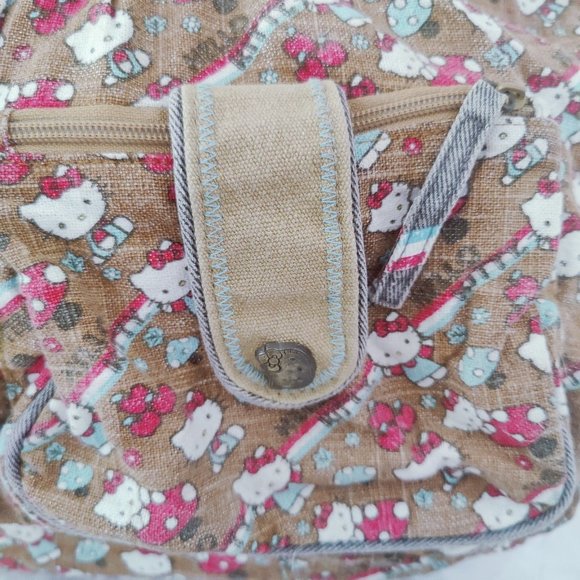 Y2K HTF Loungefly Hello Kitty Mushroom Duffel Weekender Bag Brown Red White - Picture 3 of 12